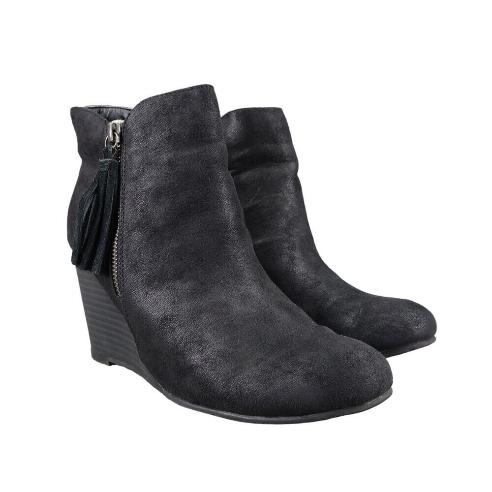 Mia Shoes Womens 8.5 Booties Wedge Fashion Buckley Lifestyle Classic Black Zip